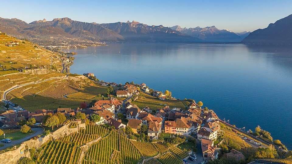 The Lavaux vineyard terraces above Lake Geneva